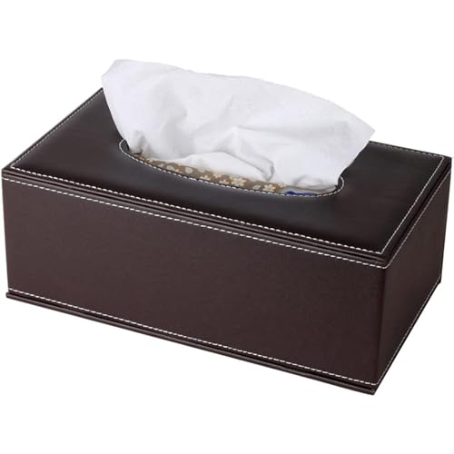 Taschentücher Box Rechteckig Braun Kleenex Kosmetiktücher PU Leder Taschentücher Box Serviette Taschentuchspender Halter Tissue Box Holder für Kommode Badezimmer Autos Büro Dekor von XNONE