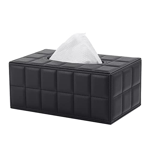 Taschentücher Box Rechteckig Schwarz Kleenex Kosmetiktücher PU Leder Taschentücher Box Serviette Taschentuchspender Halter Magnetischer Boden für Kommode Badezimmer Autos Büro Dekor von XNONE