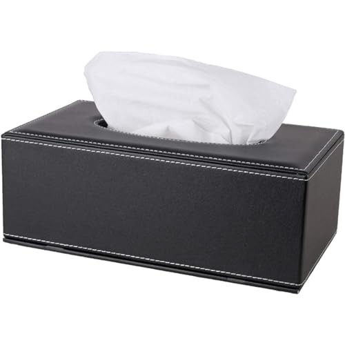 Taschentücher Box Rechteckig Schwarz Kleenex Kosmetiktücher PU Leder Taschentücher Box Serviette Taschentuchspender Halter Magnetischer Boden für Kommode Badezimmer Autos Büro Dekor von XNONE