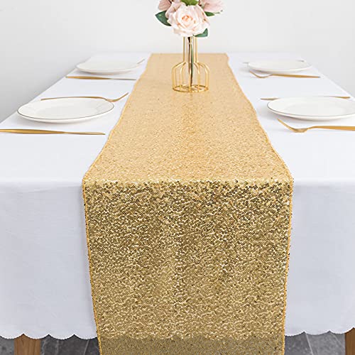 2 Stück Tischläufer Pailletten Tischdecken, Tischband Gold Tischläufer Modern, Tischfahne Dekoration Für Party Hochzeit Geburtstag Baby Duschen, 30 X 275 cm (Gold) von XNSHUN
