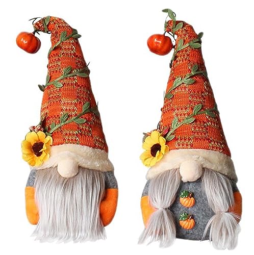 2 Stück Wichtel Figuren Herbst, Kürbis Dekoration Herbst Kürbis Zwerg, Sonnenblume Elf Statue Thanksgiving Plüsch Elfe Puppe, Gesichtslose Puppe Für Home Wohnzimmer Schaufenster Geburtstag (01) von XNSHUN