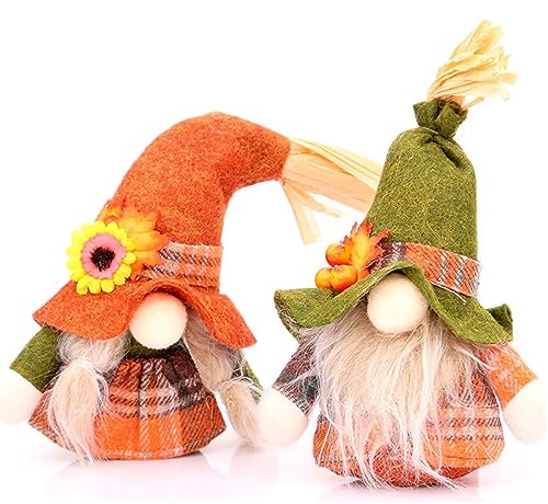 2 Stück Wichtel Figuren Herbst, Kürbis Dekoration Herbst Kürbis Zwerg, Sonnenblume Elf Statue Thanksgiving Plüsch Elfe Puppe, Gesichtslose Puppe Für Home Wohnzimmer Schaufenster Geburtstag (02) von XNSHUN