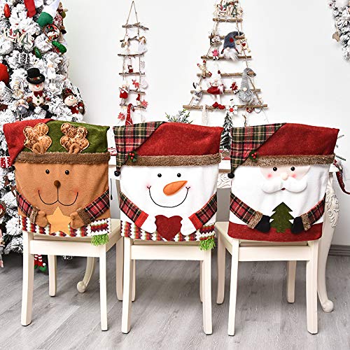 3 Stück Weihnachten Stuhlhussen Esszimmerstuhl Stuhlbezug, Weihnachten Stuhlrückenbezüge Weihnachtsstuhlhussen Weihnachtsdeko, Weihnachtsstuhl Rückenabdeckung Für Esstisch Stühle Dekoration (Stil A) von XNSHUN