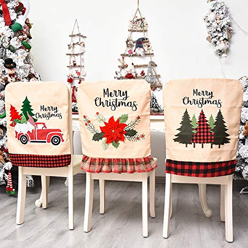 3 Stück Weihnachten Stuhlhussen Esszimmerstuhl Stuhlbezug, Weihnachten Stuhlrückenbezüge Weihnachtsstuhlhussen Weihnachtsdeko, Weihnachtsstuhl Rückenabdeckung Für Esstisch Stühle Dekoration (Stil E) von XNSHUN