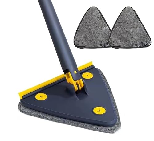 360 Grad Drehbarer Wischmopp, Wischmopp Mit Auswringfunktion Reinigungsmopp, Dreieckiger Wischmop Teleskop Dreieck Mop Set Mit 2 Tüchern Für Floor,Hartholz,Fenster,Boden,Wand,Fliesen Hartholz (Blau) von XNSHUN