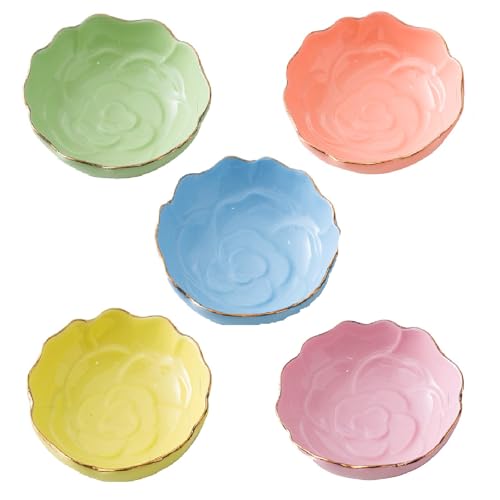 5 Stück Keramik Dip Schalen Snack Schalen Set, Macaron Mini Keramik Soße Gewürzschalen Sushi Sojasauce, Stapelbar Snackschalen Gewürzschale Für Sushi, Sauce, Snacks Und Soja (Rose) von XNSHUN