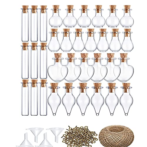 50 Stück Mini Glasflaschen Mit Korken, Klein Gläser Mini Bottle Set, Kleine Fläschchen Reagenzglas Gewürzgläser Glasbehälter Mit Korken Und Schnur Für Hochzeit Party Düfte Sand DIY Dekoration (Stil C) von XNSHUN