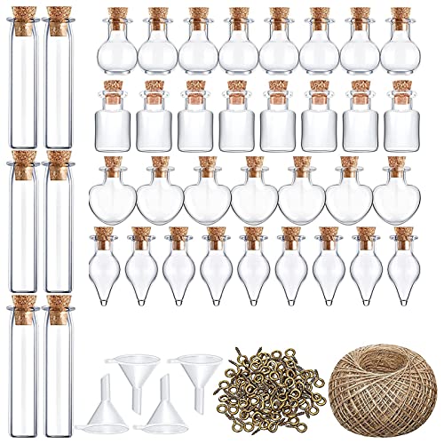 50 Stück Mini Glasflaschen Mit Korken, Klein Gläser Mini Bottle Set, Kleine Fläschchen Reagenzglas Gewürzgläser Glasbehälter Mit Korken Und Schnur Für Hochzeit Party Düfte Sand DIY Dekoration (Stil A) von XNSHUN