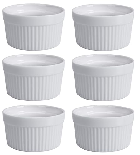 6 Stück Soufflé Förmchen, Creme Brulee Schälchen Aus Keramik, Ofenfeste Förmchen Dessertschale Und Pastetenförmchen, Mini Kleine Auflaufform Für Fondants Muffins Souffles (150ML) von XNSHUN