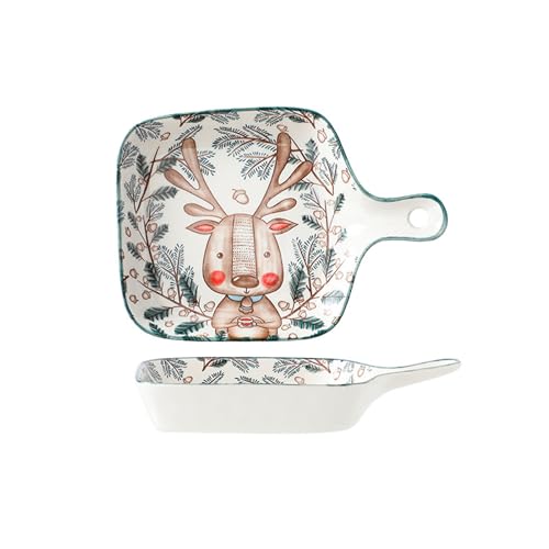 Auflaufform Backform, Klein Auflaufförmchen Mit Keramikgriffen, Keramische Ofenform Aus Keramik Für 1Person Ofenformen Eckig 21 * 15 * 3Cm, Lasagneform Tiramisu Form Ofenform (Elch) von XNSHUN