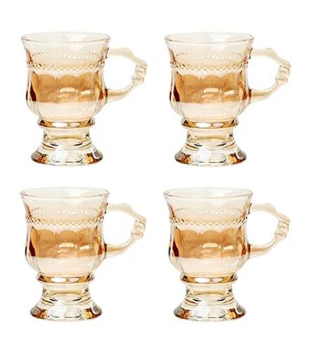 Gläser Mit Henkel 4er Set, Irish Coffee Gläser Cappuccino Tassen Eiskaffee Gläser, Teeglas Cocktail Gläser Glasbecher Trinkglas, Kaffeeglas Für Iced Coffee, Bier, Smoothies, 140ML (Bernstein) von XNSHUN