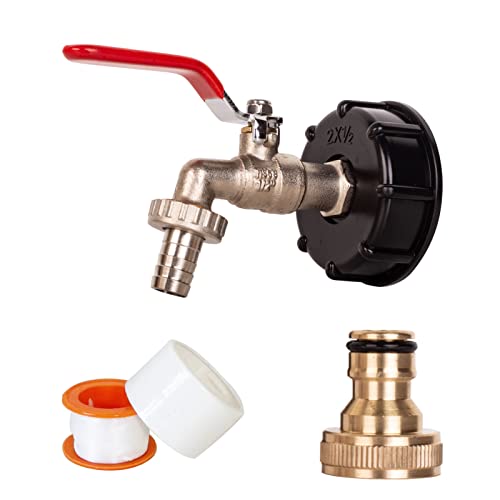 IBC Tank Tap Adapter Wasserhahn Kugelauslaufhahn, 1/2" Messing IBC Tank Zubehör S60X6 Grobgewinde IBC Adapter Mit Schlauchanschluss und Gewebedichtband, IBC Wassertank Zubehör Für Regenwassertanks von XNSHUN