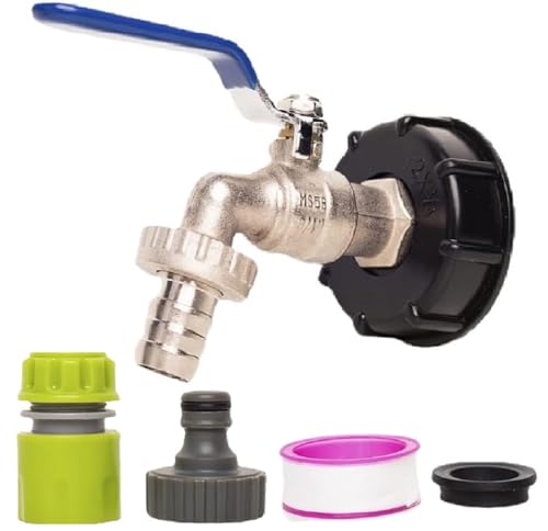 IBC Tank Tap Adapter Wasserhahn Kugelauslaufhahn, 3/4" Gartenschlauch Wasserhahn S60X6 Grobgewinde IBC Adapter Mit Schlauchanschluss Und Gewebedichtband, IBC Wassertank Zubehör Für Regenwassertanks von XNSHUN