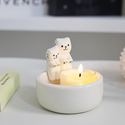 Katzen Kerzenhalter Teelicht, Katze Deko Teelichthalter Aus Keramik, Cartoon Kätzchen Kerzenhalter Cat Candle Holder Geschenke, Wohnzimmer Schlafzimmer Deko Tischdeko (Stil B) von XNSHUN