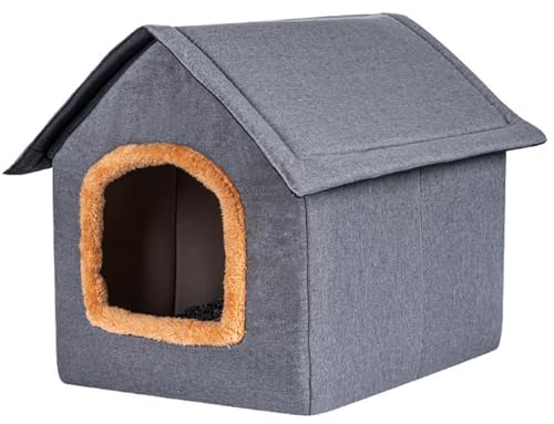 Katzenhaus Outdoor Winterfest, Katzenhöhle Faltbares Outdoor Hundehaus Hundehütte Hundehöhle, Outdoor Pet House Haustierhaus Mit Abnehmbarem Kissen Für Kleine Hund Katze (L,Dunkelgrau) von XNSHUN