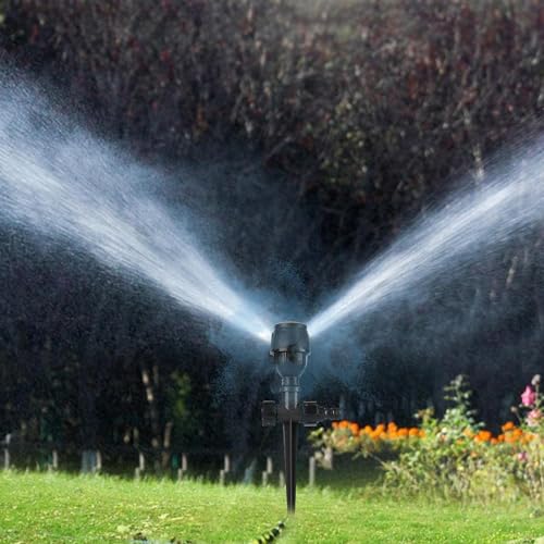 Rotating Tripod Sprinkler Impulsregner Mit Stativ, 360 Grad Automatisch Rotierende Bewässerungssprinkler, Teleskopstativsprinkler Für Große Flächen, Hof, Garten, Rasen (Einzelbein aus Kunststoff) von XNSHUN