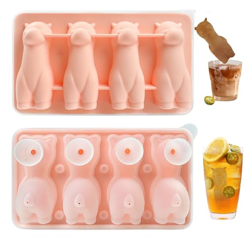 Silikon Eiswürfelform Alpaka, Ice Cube Tray Silicone, 4 Kammern Silikon Eiswürfelschalen Mit Deckel Für DIY Kaffee, Milch, Saft, Wiederverwendbar BPA-frei (Rosa) von XNSHUN