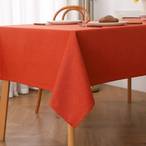 Tischdecke Abwaschbar Tischwäsche, Wasserabweisend Tischtuch Aus Polyester Mit Lotuseffekt Für Esszimmer, Garten, Party, Hochzeiten Oder Haushalt (130 x 180 cm,Orange) von XNSHUN