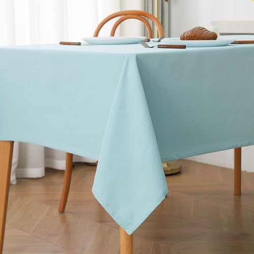 Tischdecke Abwaschbar Tischwäsche, Wasserabweisend Tischtuch Aus Polyester Mit Lotuseffekt Für Esszimmer, Garten, Party, Hochzeiten Oder Haushalt (130 x 200 cm,Hellblau) von XNSHUN