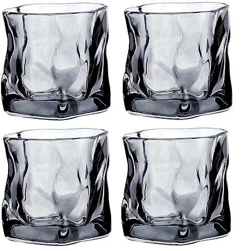 Whiskeygläser Wasser Gläser 4er Set, Kristall Gläser Set 200ml Wassergläser Set, Trinkgläser Set Saftgläser Set Cocktailgläser, Transparent Gläser Für Saft, Wasser, Cocktails, Kalte Getränke (Grau) von XNSHUN