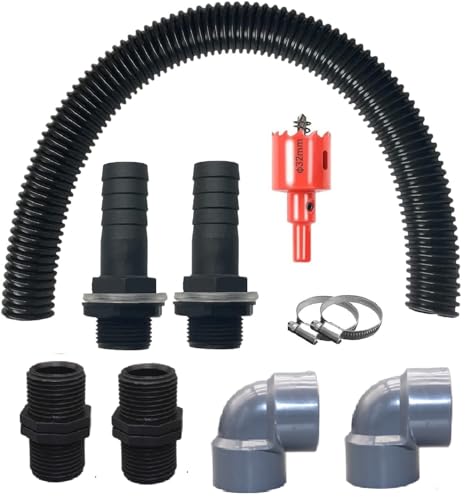 XNSHUN 1.25 Zoll (32mm) Regentonnen Verbindungsset, 50cm Winterlicher Frostschutz Verbindungsschlauch Und 2 Schlauchstutzen 25mm Mit Kontermutter, 2 Winkel 90 Grad Und 2 Tankdurchführung von XNSHUN