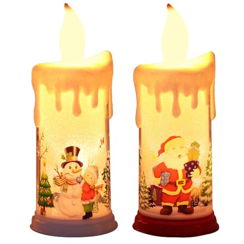 XNSHUN 2 Stück Weihnachten LED Kerzen Weihnachtslaterne Teelichter, Weihnachten Flammenlose Kerzen LED Kerzenlichter Deko Laterne, Weihnachten Deko Beleuchtete Für Tisch Weihnachtsdekoration (B) von XNSHUN