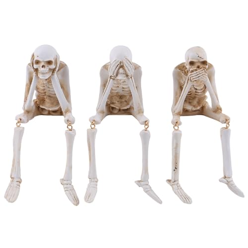 XNSHUN 3 Stück Halloween Dekoration Skelett, Mini Skelett Skulpturen Aus Harz Mit Beweglichen Gelenken, Skelett Figuren Set Für Halloween Spukhaus Dekoration Im Freien von XNSHUN