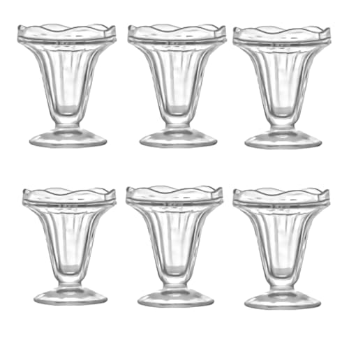 XNSHUN 6 Stück Eisbecher Aus Glas,180ml Dessertgläser Mit Fuß, Transparenter Eiscremegläser Aus Spitze, Eiskaffeebecher, Dessertschale, Cocktail Gläser, Eisschalen von XNSHUN