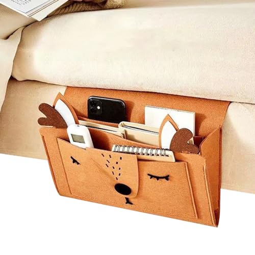 XNSHUN Bett Organizer Filz Betttasche, Anti-Rutsch Nachttisch Tasche Sofa Hängeaufbewahrung Aufbewahrungstasche, Bett Organizer Für Buch, Zeitschriften, Handy, Fernbedienung (Elch) von XNSHUN