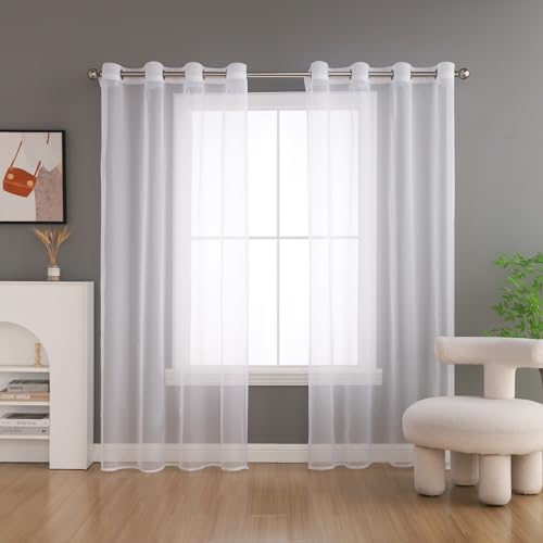 XNSHUN Gardinen Vorhänge Mit Kräuselband, 2er Set Sheer Voile Vorhang Lichtdurchlässig Einfarbig Gardinen Wohnzimmer Schlafzimmer Für Alle Fenster Und Jahreszeiten (H175 X B140 cm,Weiß) von XNSHUN