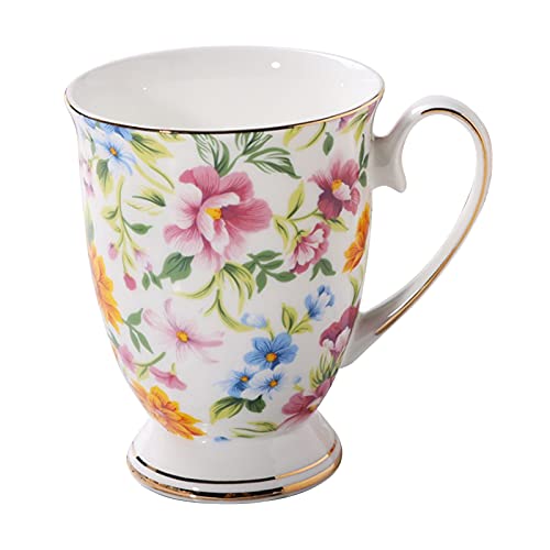 XNSHUN Kaffeetassen Teetasse Keramiktasse 300ML, Vintage Keramik Teebecher Kaffeebecher, Verschiedene Blumenmuster Becher Aus Porzellan Für Kaffee, Tee Und Milch, Spülmaschinengeeignete (Stil C) von XNSHUN