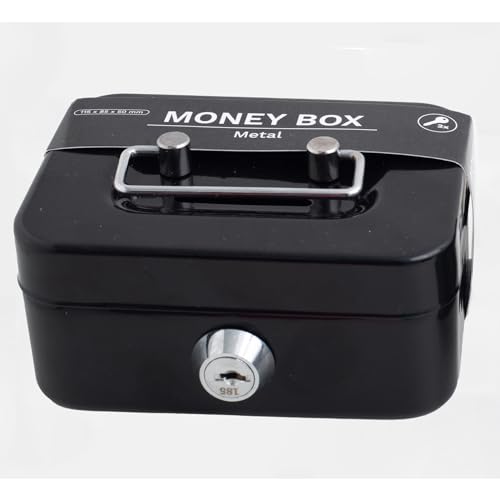 XNSHUN Kleine Geldkassette Kleiner Safe, Kasse Mit 2 Schlüsseln Geldkassette Abschließbar, Tresor, Trinkgeldkasse, Geldkasse Für Münzen & Scheine, 11.5 X 8.5 X 5.8 cm (Schwarz) von XNSHUN