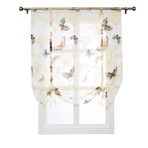 XNSHUN Raffrollo Mit Schlaufen Raffgardinen Gardinen, Küche Bindegardine Scheibengardine, Voile Transparentes Bändchenrollo, Für Schlafzimmer, Badezimmer, Küche，1er Pack (BxH 80x140cm,Libellen) von XNSHUN