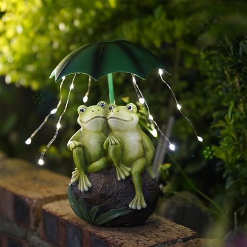 XNSHUN Solar Frosch Garten Dekoration, Ehepaar Frosch Figuren Deko, Solar Gartenfiguren Frösche Gartenstatuen, Frosch Regenschirm LED wasserdichte Skulpturen Lichter Geschenk (Stil A) von XNSHUN