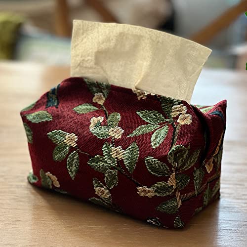 XNSHUN Taschentuchbox Retro Kosmetiktücherbox, Tissue Box Taschentuchspender Taschentuchbox Stoff, Tissue Halter Für Esszimmer Badezimmer Schlafzimmer Auto Büro (Rot) von XNSHUN