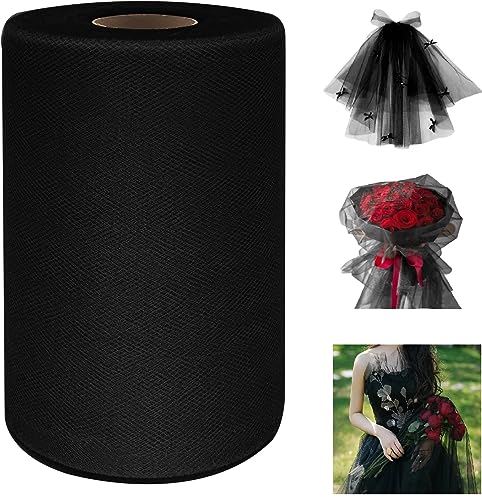 XNSHUN Tüllstoff Rolle Weiß Tüll Hochzeit Tüllband Tisch Deko, Tüll Stoff Rolle Hochzeit Dekoration Für Geburtstage Hochzeiten Deko DIY, Tutu Rock Handwerk, Geschenk Verpackung (30cm x 92m,Schwarz) von XNSHUN