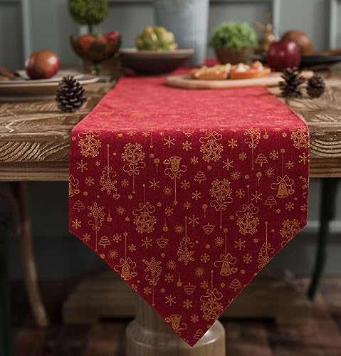 XNSHUN Weihnachten Tischläufer Rot Tischläufer Tisch Dekoration Tischmatten, Tischband Tafeltuch Tischtuch Läufer Tisch Deko, Tischläufer Für Esszimmer Party Urlaub Dekoration (30 x 120 cm,H) von XNSHUN