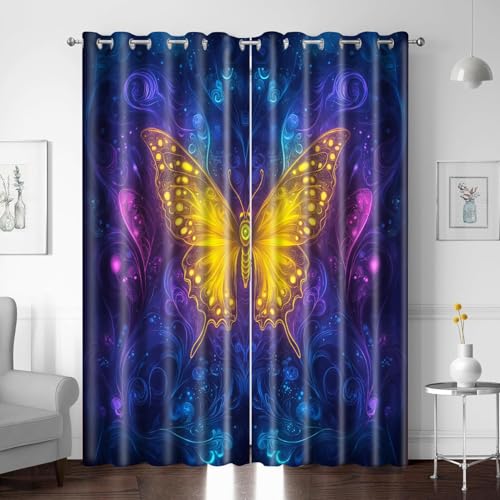 XNWYWE Blickdichte Vorhänge Schmetterling Tier Abstrakt 2er Set H250 x B280 cm Verdunklungsvorhänge Gardinen mit Ösen Thermovorhang Hitzeschutz Verdunkelnde Gardinen für Wohnzimmer Schlafzimmer von XNWYWE
