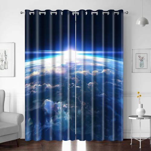 XNWYWE Gardinen Verdunklungsvorhänge Schlafzimmer Modern Erde Landschaft 2er Set B200 x H160 cm Vorhänge Blickdicht Wohnzimmer Kinderzimmer Küche Thermovorhang mit ösen von XNWYWE