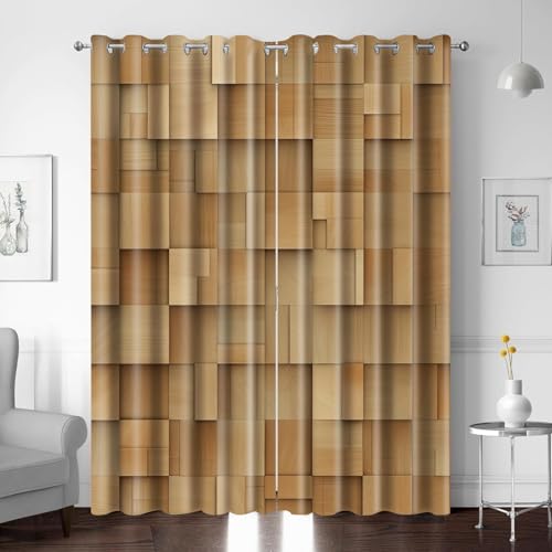 XNWYWE Gardinen Verdunklungsvorhänge Schlafzimmer Modern Wald Bäume Bretter 2er Set H 214 x B 183cm Vorhänge Blickdicht Wohnzimmer Kinderzimmer Küche Thermovorhang mit ösen von XNWYWE