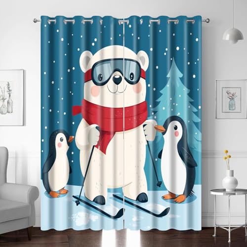 XNWYWE Vorhang Blickdicht Bär Pinguin Cartoon Gardinen mit Ösen 2er Set, H229 x B241 cm, Verdunkelung Thermovorhänge Kinder, Vorhangverdunkelung Wohnzimmer Schlafzimmer Kinderzimmer Modern von XNWYWE