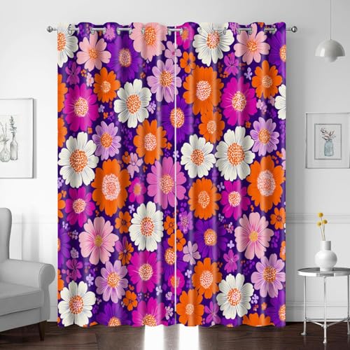 XNWYWE Vorhang Blickdicht für Schlafzimmer Wohnzimmer 2er Set Cartoon Blumen Drucke H 180 x B 214cm Verdunklungsvorhänge für Schienen Thermogardinen Kälteschutz Gardinen Wärmeisolierend von XNWYWE