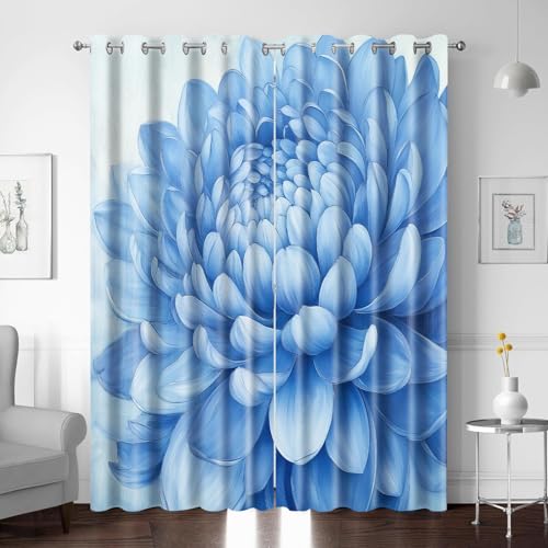 XNWYWE Vorhang mit Ösen Blau Blumen Drucke Muster H180 x B214 cm Verdunkelungsvorhang Blickdicht Fenstergardinen Kinderzimmer Schlafzimmer Wohnzimmer, 2er Set Thermovorhang Thermogardinen Kälteschutz von XNWYWE