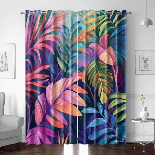 XNWYWE Vorhang mit Ösen Farbe Blätter Pflanzen H216 x B220 cm Verdunkelungsvorhang Blickdicht Fenstergardinen Kinderzimmer Schlafzimmer Wohnzimmer, 2er Set Thermovorhang Thermogardinen Kälteschutz von XNWYWE