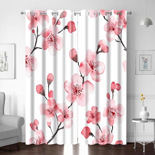 XNWYWE Vorhang mit Ösen Rosa Blume Muster H270 x B300 cm Verdunkelungsvorhang Blickdicht Fenstergardinen Kinderzimmer Schlafzimmer Wohnzimmer, 2er Set Thermovorhang Thermogardinen Kälteschutz von XNWYWE