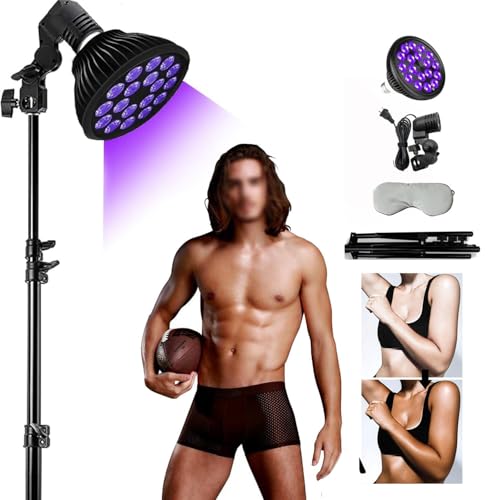 XNXYSMKJ Körper-Gesichtsbräunungslampe, 18 LED-Bräunungssonnenlampe mit Augenmaske/Verstellbarer Halterung, lila Licht-Stehlampe, Augenschutz-Selbstbräunungsgerät von XNXYSMKJ