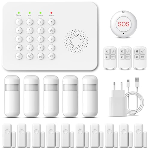 XNY A02 4G Funk Alarmanlage Haus Set, Kabellos, WLAN Alarmanlage Wohnung mit APP, 24 Stück: Bewegungsmelder, Tür Fenster Sensoren, Fernbedienungen, Sirene, Kompatibel mit Alexa und Google Assistant von XNY