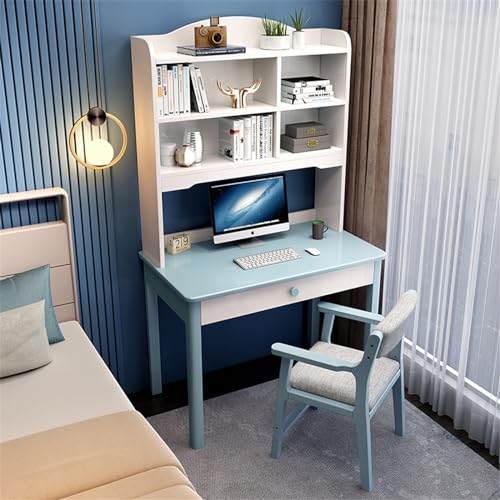 XNYXLPP Moderner Home-Office-Schreibtisch mit Ablagefach und Stühlen, Massivholz-Schreibtisch, Arbeitstisch, Arbeitstisch mit Schublade (Blue) von XNYXLPP