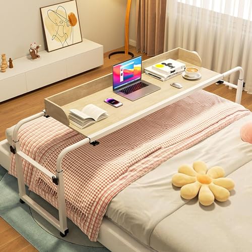 XNYXLPP Verstellbarer Überbetttisch mit Rollen – mobiler Kreuzbett-Beistelltisch für Schlafzimmer, Esszimmer, Wohnzimmer – Mehrzweck-Laptop (Oak) von XNYXLPP
