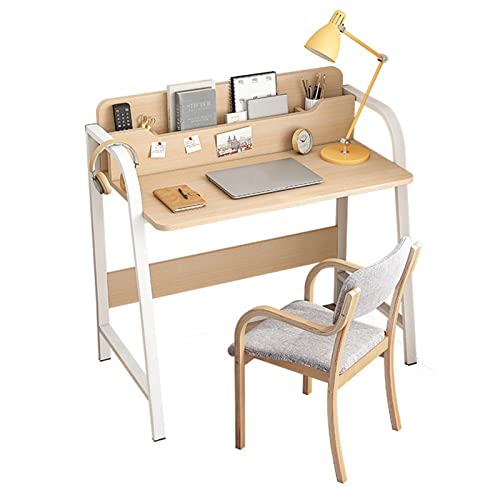 Bürotisch, kleiner Schreibtisch, Schlafzimmer, Studentenschreibtisch, Haushalts-Ecktisch, Laptop-Schreibtisch mit Ablagefach, stabiler PC-Schreibtisch mit Stahlrahmen (Natural 100*55*91cm) von XNZJHPP